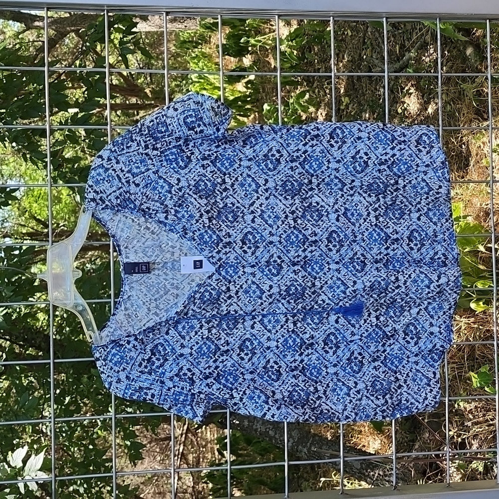 NWT GAP ikat print blue cotton boho shirt XL